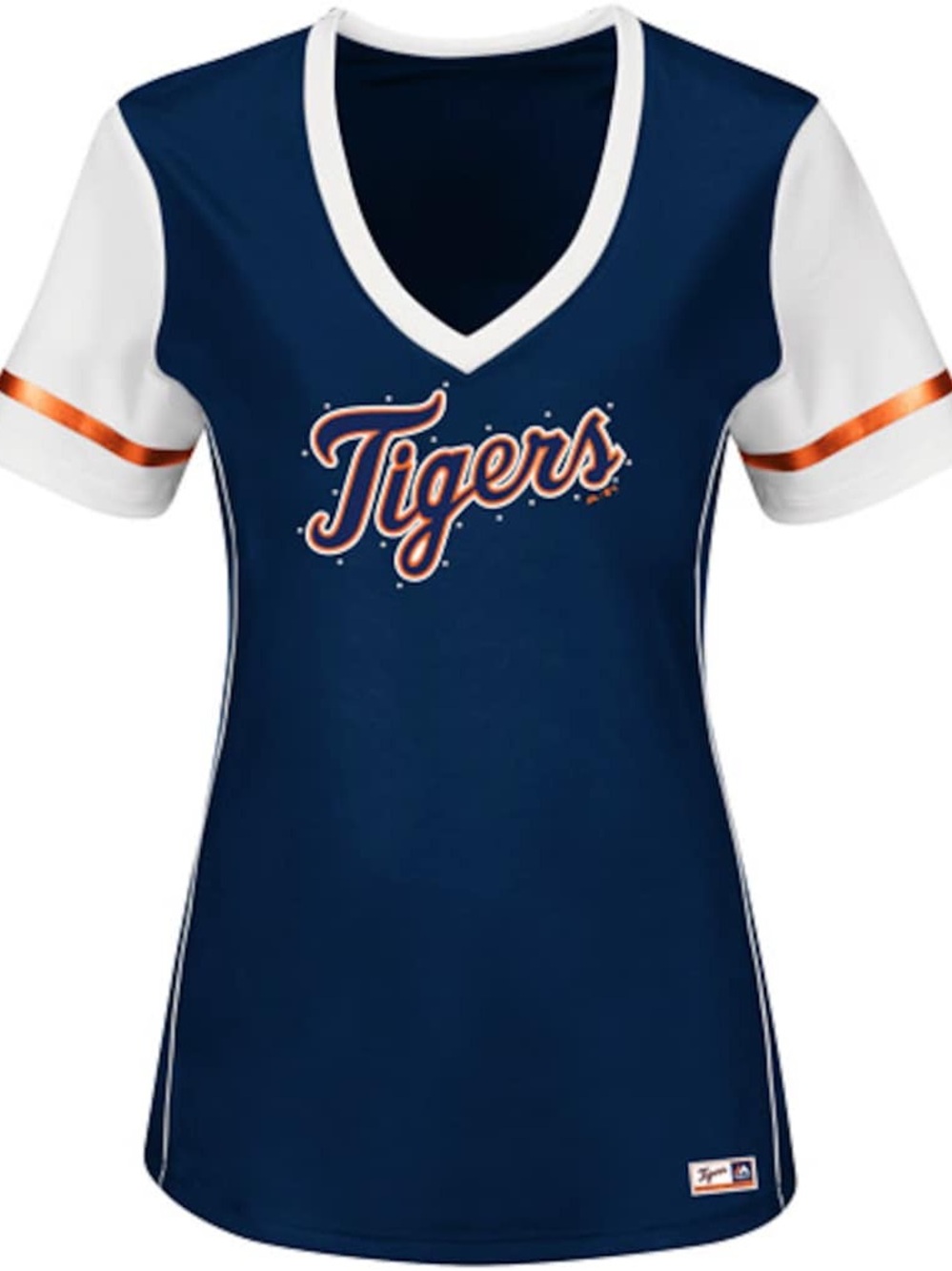 Women's Detroit Tigers Majestic Navy Curveball Babe T-Shirt